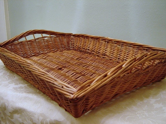 Vintage Wicker Serving Tray Basket by EnduringVintage on Etsy