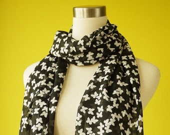 Ditsy Butterfly in Black Cute Fun Causal Long Scarf Shawl