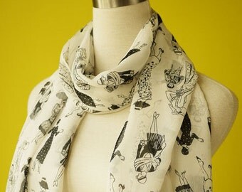 Long chiffon scarf white flapper 20s stylish print causal Long Scarf Shawl