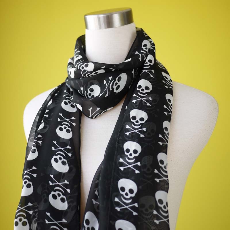 Rockabilly skull scarf halloween skull scarf black skull in black scarf