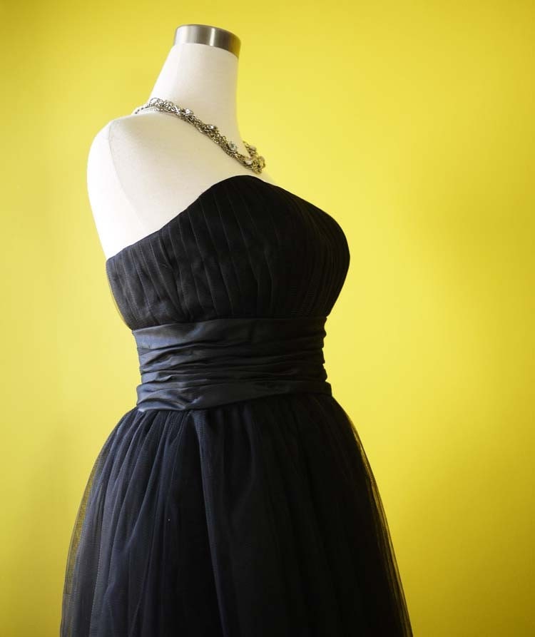 Retro Black strapless bridesmaids dress wedding dress tulle tutu bandeau romantic 50s Cocktail Prom Custom Made to Your Size