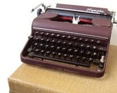 Vintage Olympia Typewriter, Manual Portable SM 1 Model, Maroon Typewriter, RARE First Model in Series, Made 1950, West Germany, Home Decor