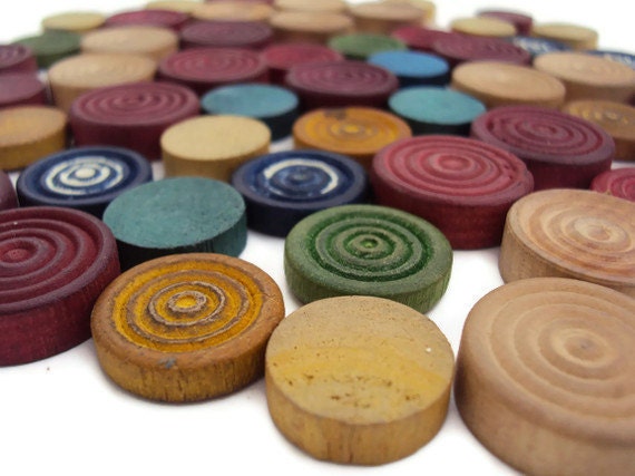 53 Vintage Wood Pieces for Upcycling or Assemblage Supplies, Wooden Game Pieces, Colorful Supplies