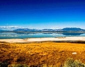 Modern textured bright lake and mountain scape Fine Art Metallic photo Print 4x6