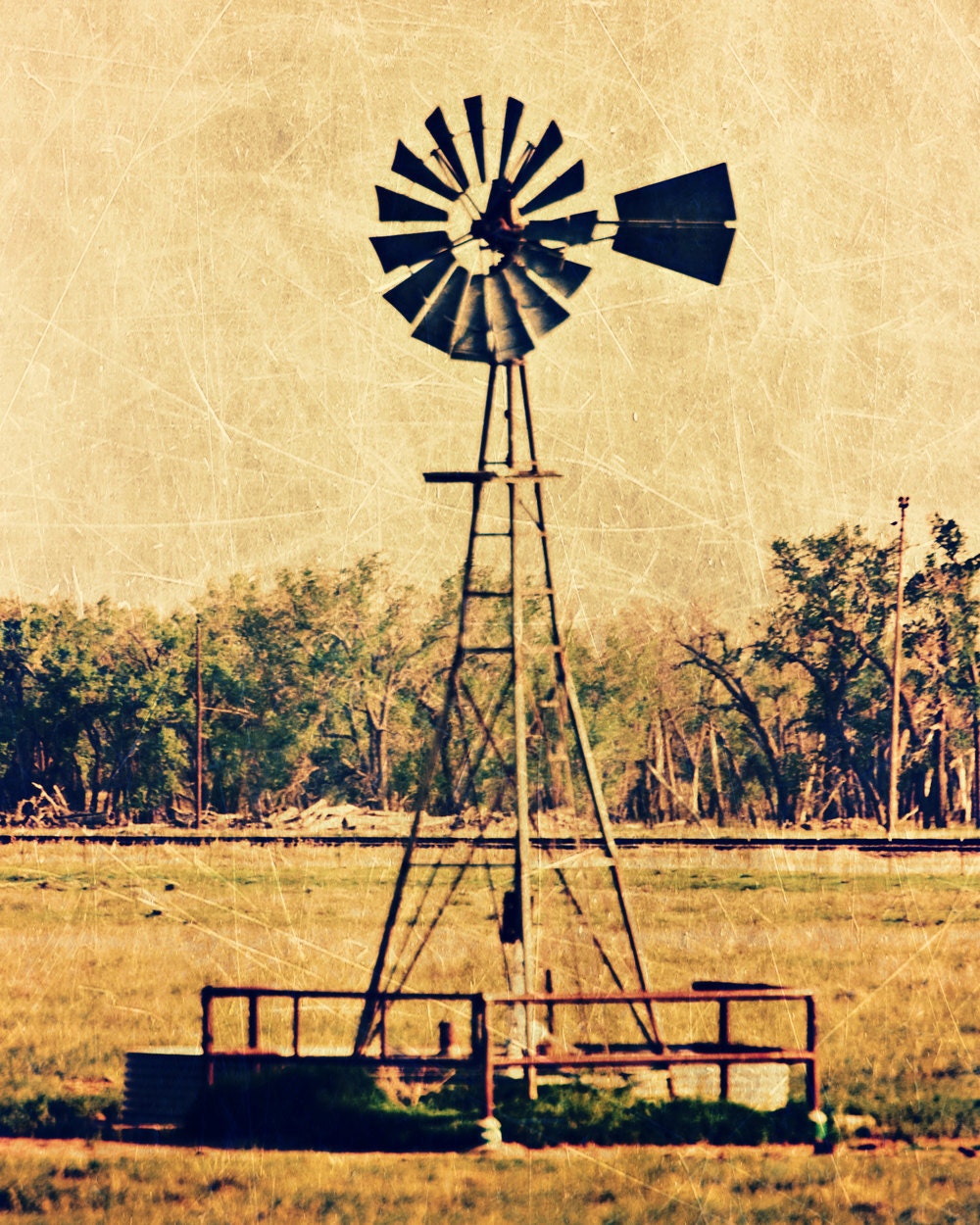 Textured Country Windmill Fine Art Metallic Print 8x10