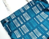 Teal and White Stripes Picket Fence Market Grocery Tote Bag