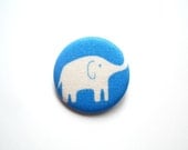 Bright Blue Electric Blue White Elephant Fabric Button Pin Badge