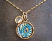 Original Hand Painted Oil Charm Pendant Necklace or Bracelet - Peacock Feather