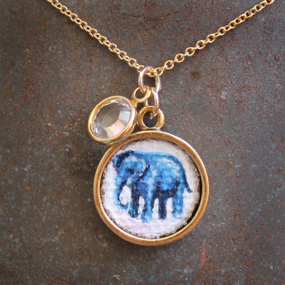 Original Hand Painted Oil Charm Pendant Necklace or Bracelet- Elephant