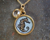 Original Hand Painted Oil Charm Pendant Necklace or Bracelet - Seahorse