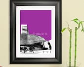 Charlotte Skyline Poster - Charlotte Nascar Hall of Fame  Art Print - 8 x 10 Choose Your Color