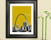 St. Louis City Skyline - Gateway Arch Poster - St. Louis Art Print , 8x10 - Choose your color