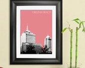Virginia Beach City Skyline - Virginia Beach Poster Art Print , 8x10 - Choose your color