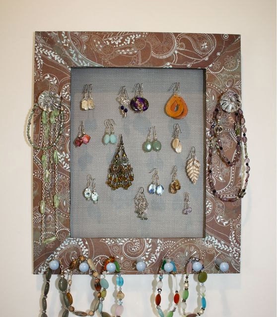 Earring Holder Jewelry Frame Brown/Blue Paper by onthewallusa