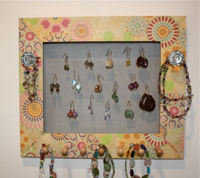 Earring Holder - Jewelry Organizer in Multi-Color Paper Wood Frame.