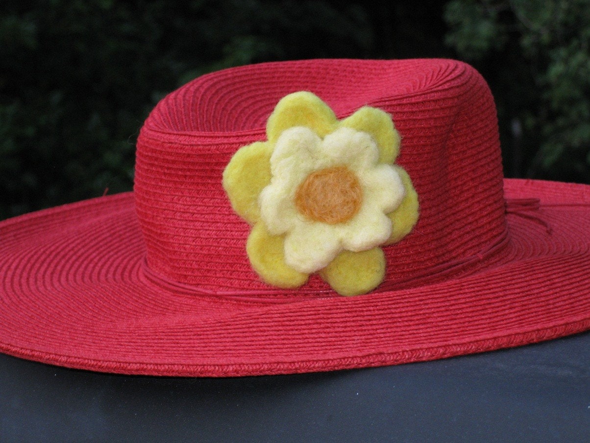 Needle Felt Flower Bright Yellow Flower Brooch
