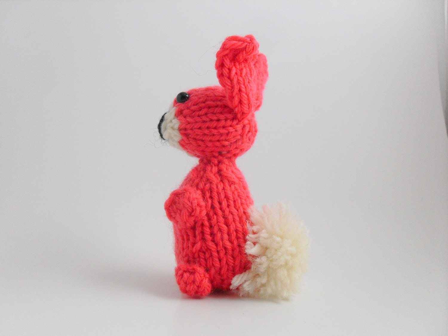 Hand Knit Bunny Plush Neon Coral Ready To Ship