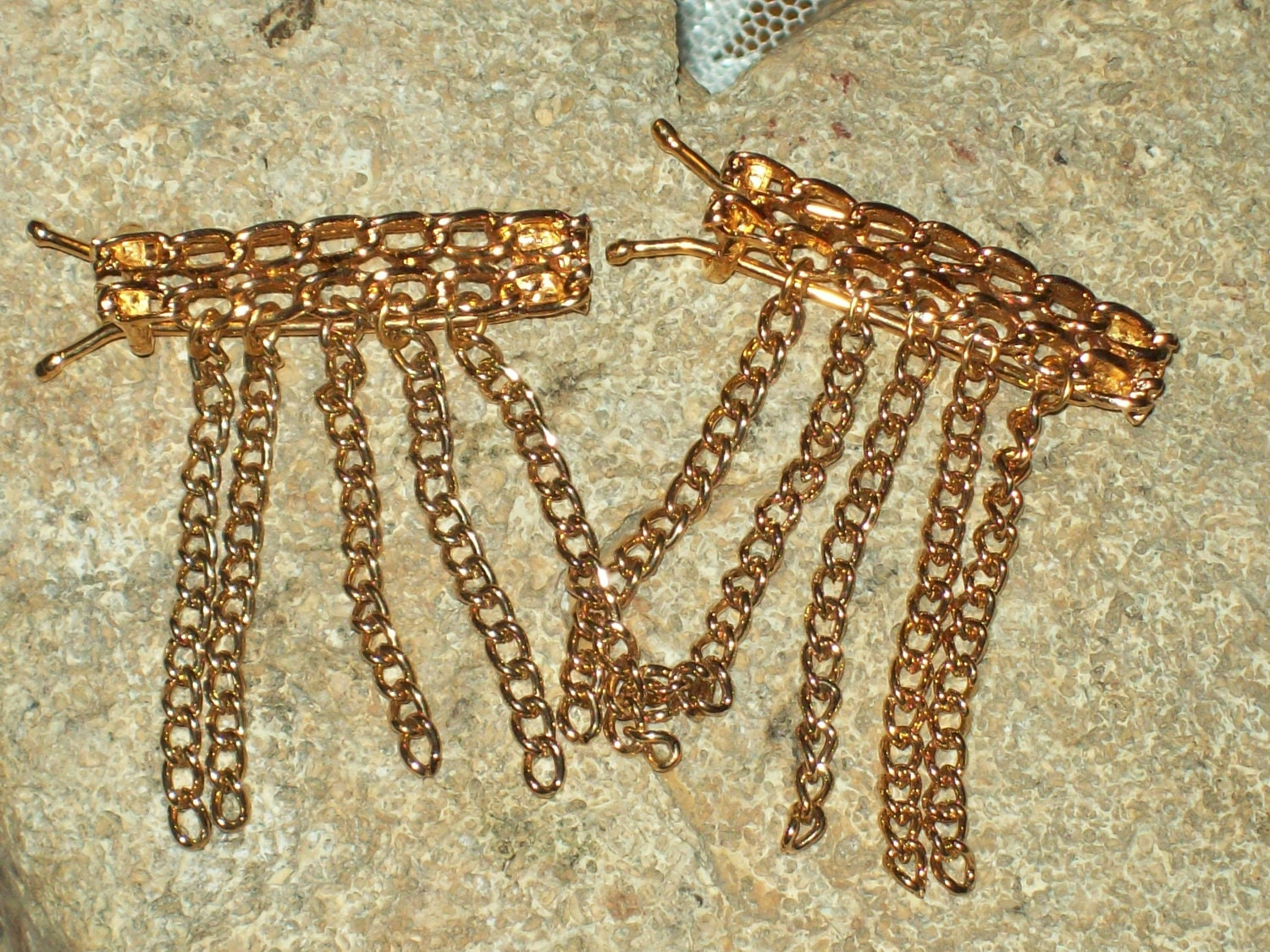 Vintage, Gold Metal Chain Hair Barrettes, Hair Clips, ONE Barrette, circa 1960, NOS, hair care, hair decor, hair pins, Vintage