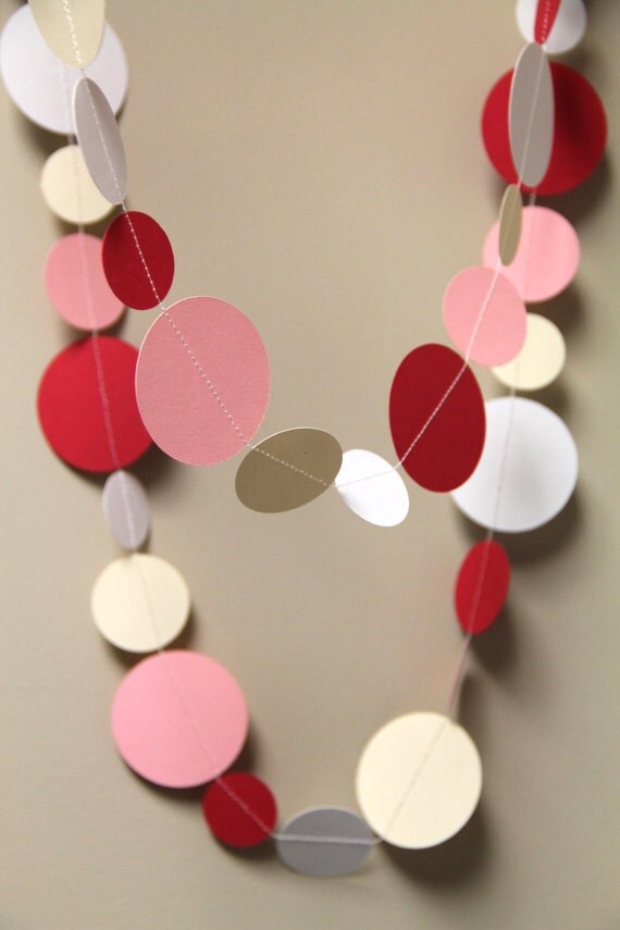 Valentine Red, Pink, White & Cream circle garland (15 feet) - READY TO SHIP Il_570xn