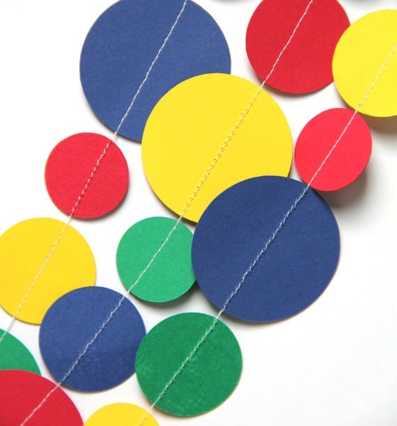 Red, Yellow, Green & Blue paper circle garland (15 feet) - READY TO SHIP