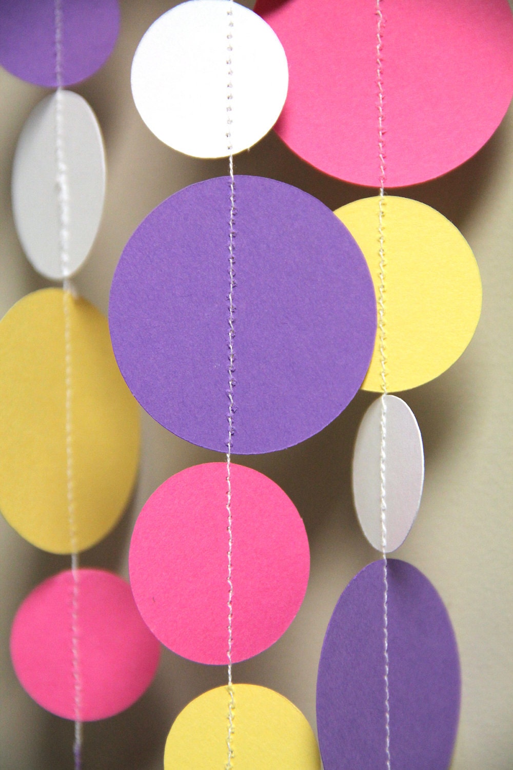 Pink, Purple, Yellow and White paper circle garland (15 feet) - READY TO SHIP