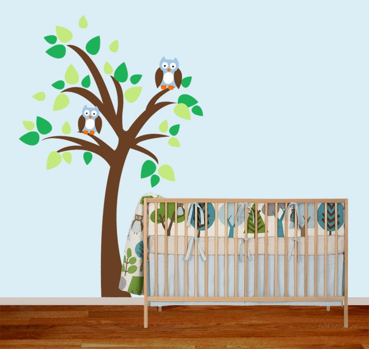 Tree with Owls Children Wall Decal - Matches Enchanted Forest Bedding - Removable Vinyl Wall Decal