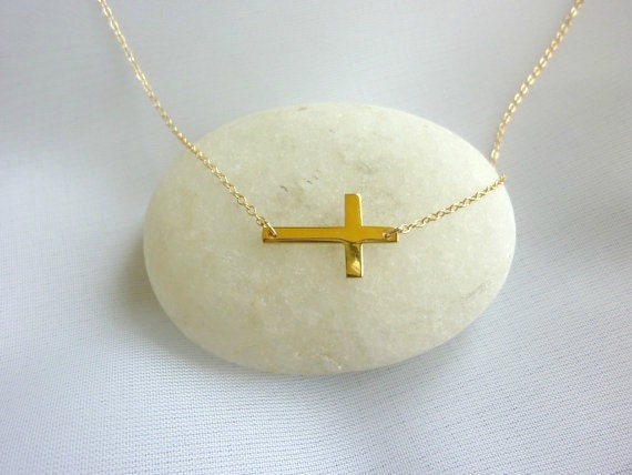 sideways cross necklace with gold filled chain-small cross necklace-sideways cross necklace-gold cross bracelet-rose gold cross