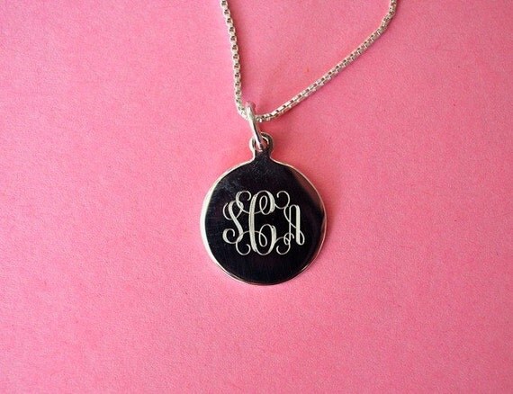 Engraved Sterling Silver Monogram Necklace - Large (18mm)