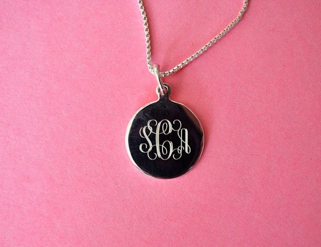 Engraved Sterling Silver Monogram Necklace - Large (18mm)