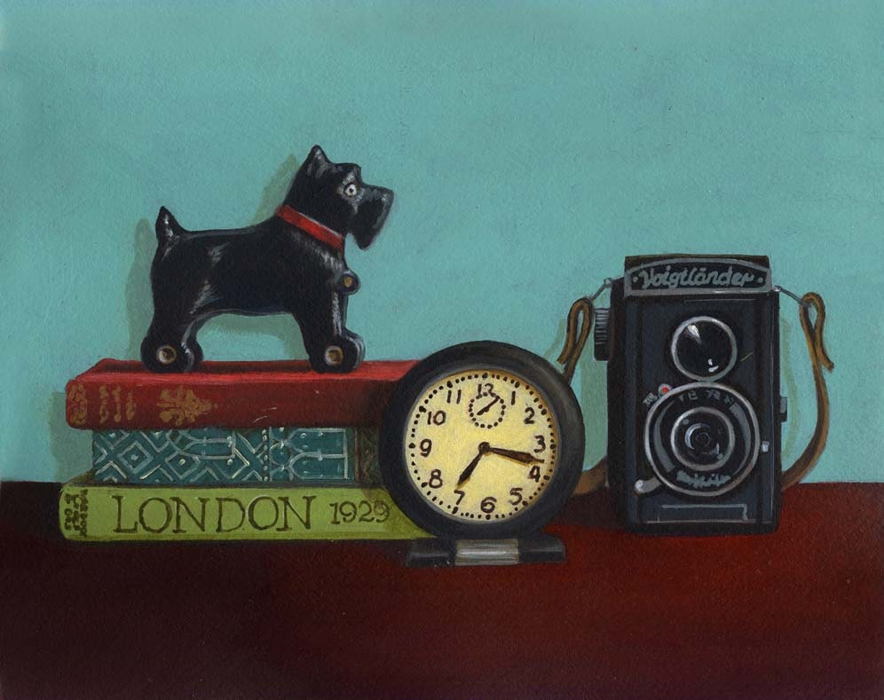 Vintage Camera and Clock Still Life