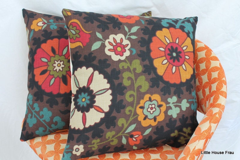 Set of 2 Brown Suzani Pillow Covers 16 x 16 with Brown
