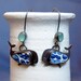 Pottery Shard jewelry - Whale Charm Earrings with Blue and White Pattern and Sea Glass