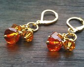 Orange Glass Earrings. Gold Earrings. Czech Glass. Swarovski Earrings. Orange & Yellow. Fiery Clementines.