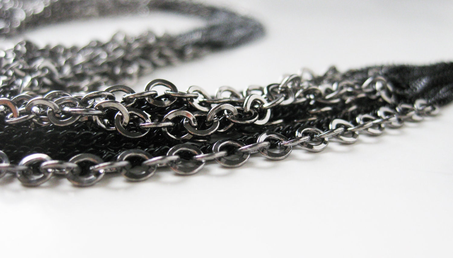 Multi Chain Necklace in Black and Gunmetal. Rocker Necklace. Black Necklace. Gunmetal Necklace. Layered jewelry. Clean layers.