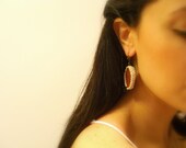 50% off - Handmade Crochet Earrings, Brown, Golden Ivory, Agate, Black Glass Beads, Lever Back Hooks