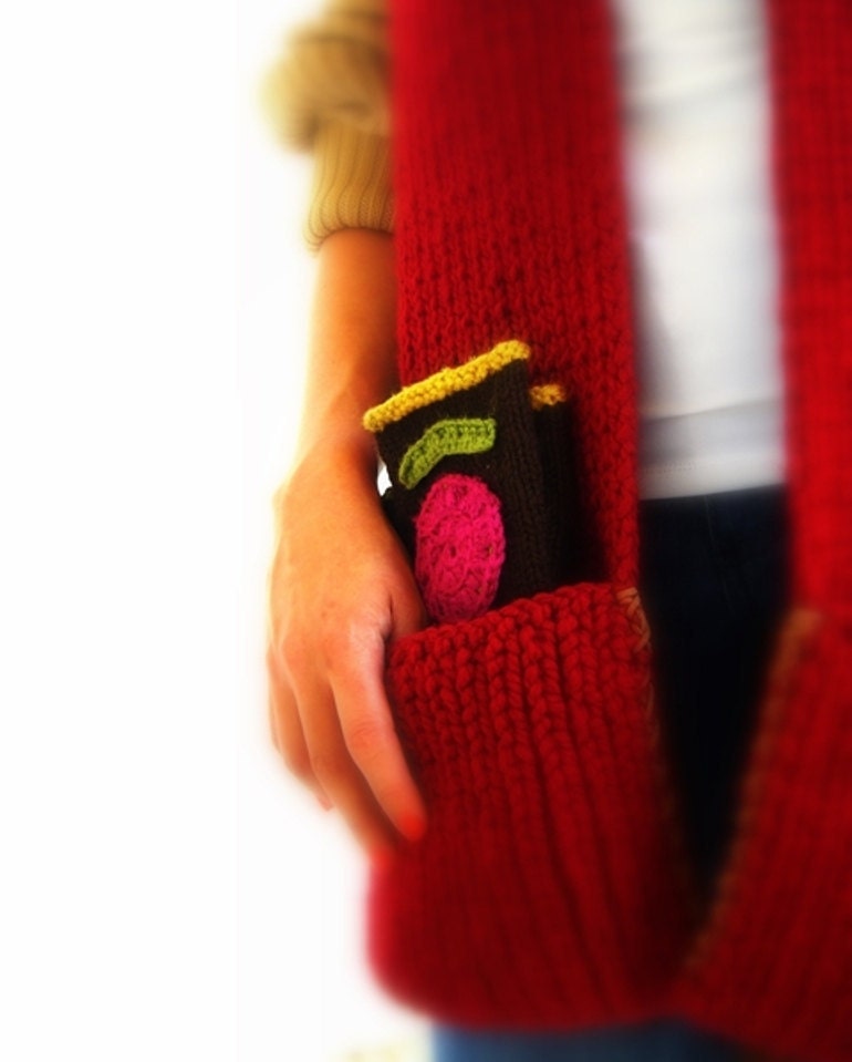 Cozy Custom Scarf, Unisex Chunky knit With Pockets, Cranberry Red Long Rib Knit, Suede Cord Accent
