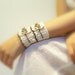 Women's Crochet Cuff Bracelet, Ivory, Cotton Crochet Yarn, Toggle Clasp, Copper, Chain
