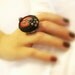Red Crochet Ring, Women's Adjustable Ring, Black Cotton Crochet Yarn