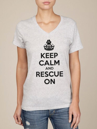 Keep Calm & Rescue On Unisex V-Neck Tshirt in Oatmeal