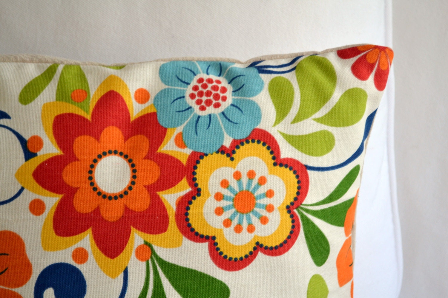 GROOVY -- red, light blue, navy, orange, green, mustard yellow, pillow cover 16 x 16