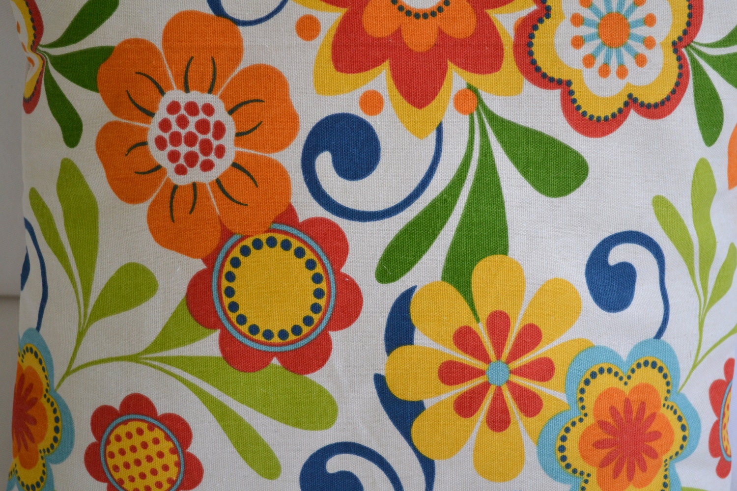 GROOVY -- red, light blue, navy, orange, green, mustard yellow, pillow cover 16 x 16