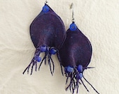 Paper Earrings Violet-Blue, Fringed, Beaded