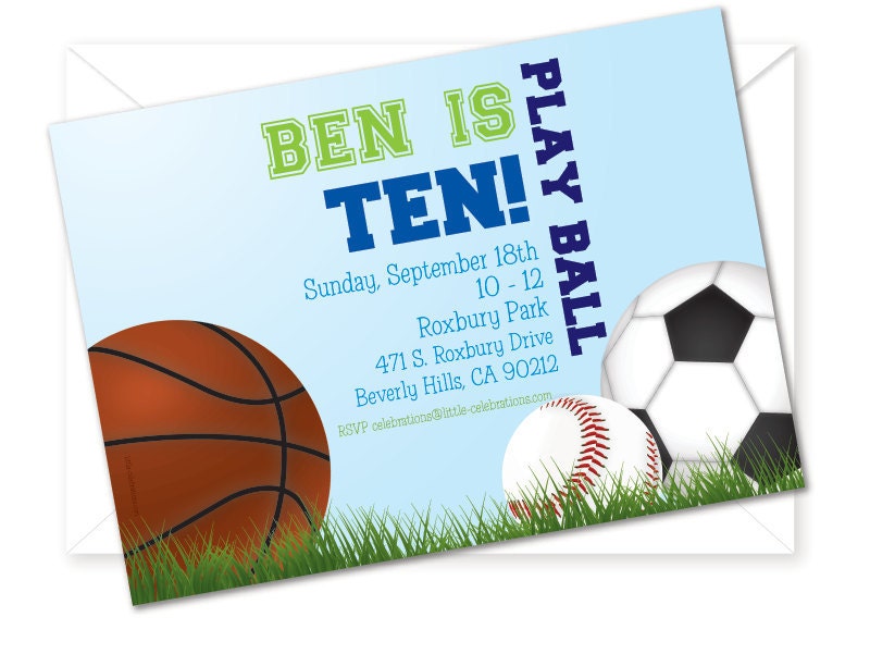 Customized and Printable Sports Birthday Party Invitation