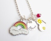 Personalized Rainbow Charm Necklace for Colorful Sunshine Girls, Retro