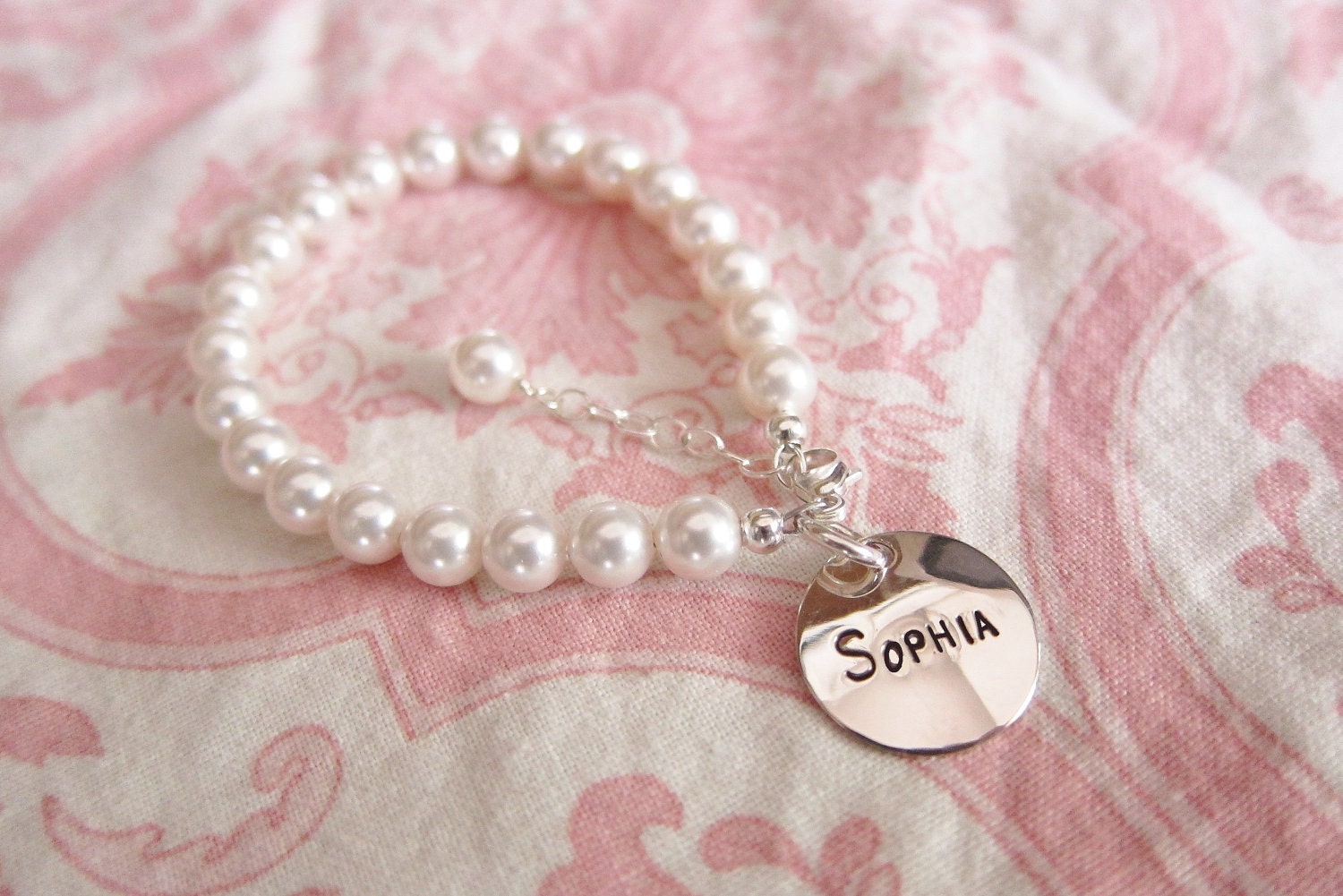 Baby Pearl Bracelet-Personalized Bracelet-Initial Bracelet-Baby Keepsake-Childs Bracelet-Flower Girl Gift