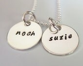 Hand Stamped, Personalized, Sterling Silver, 2 Charm Keepsake Necklace, with Sterling Silver Chain