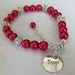 Pearl Bracelet - Personalized Sterling Silver - Red Glass Pearl - Rhinestone - Stroke Awareness - Bracelet