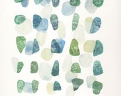 Original painting, Sea glass Beach finds abstract painting,  original watercolor, blue aqua green
