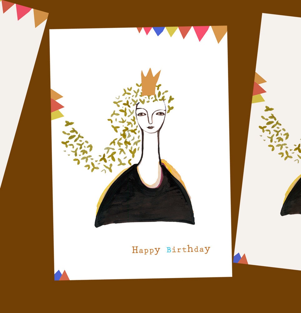 Happy Birthday Blank Notecard princess - celebration - copper gold orange card girl