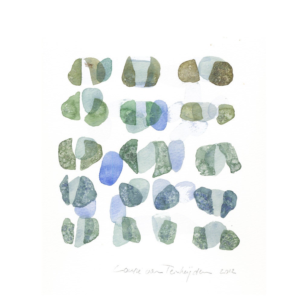 Original watercolor painting The rhythm of the Sea blue abstract painting aqua seafoam turquoise home decor